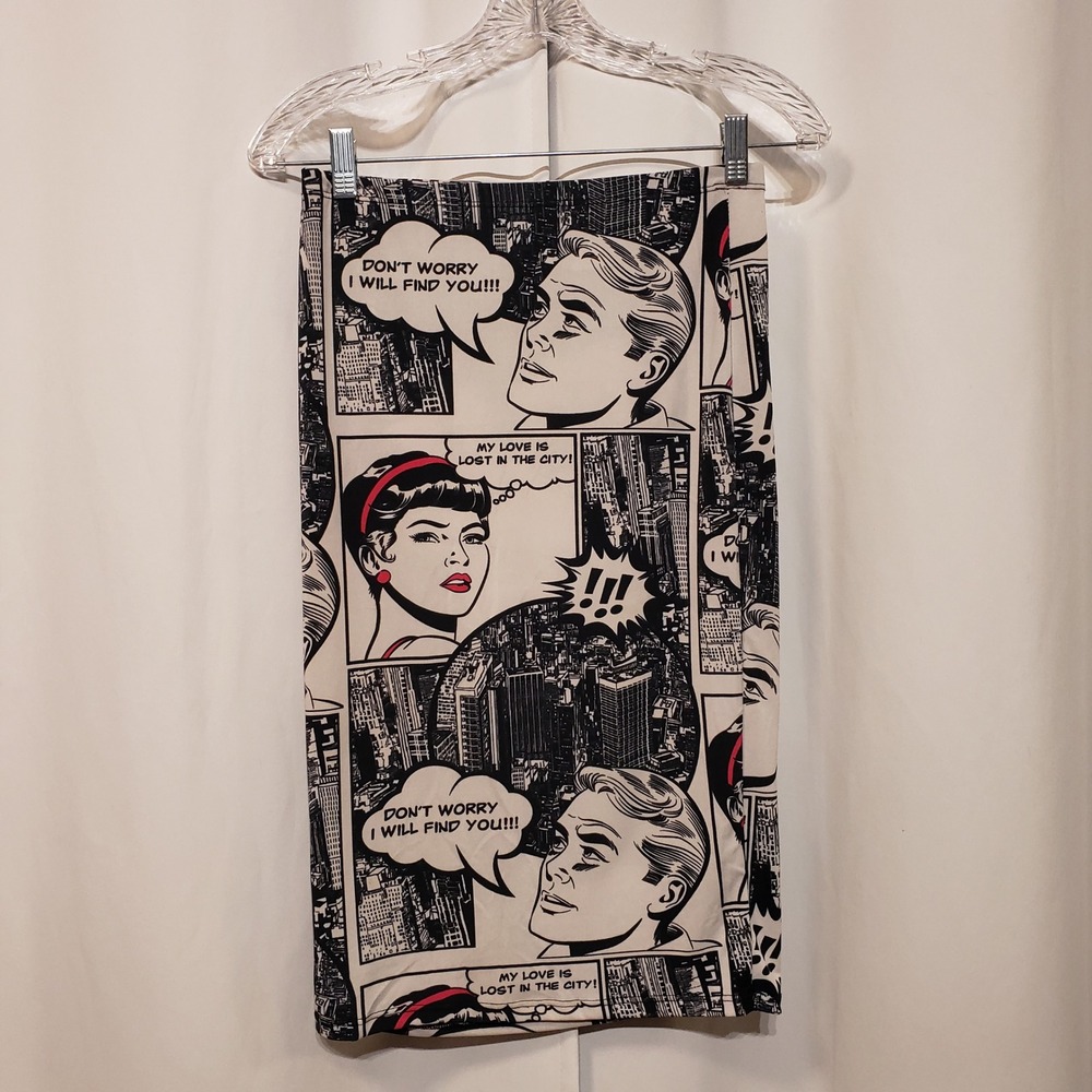 Silly Girl Size M Graphic Comic Book Pop Art Pencil Skirt